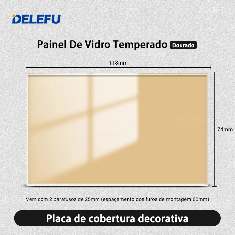DELEFU 4*2 Gold Tempered Glass Brazil Standard Outlet Dual Usb Type C Wall Socket Light Switch Switzerland 10A 20A