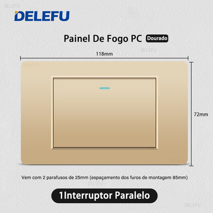 DELEFU À Prova De Fogo PC Brasil Soquete Padrão Duplo USB Tipo-c Interruptor 4 * 2 Ouro 10A 20A