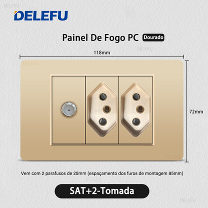 DELEFU À Prova De Fogo PC Brasil Soquete Padrão Duplo USB Tipo-c Interruptor 4 * 2 Ouro 10A 20A