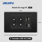 DELEFU À Prova De Fogo PC Brasil Soquete Padrão Duplo USB Tipo-c Interruptor 4 * 2 Preto 10A 20A