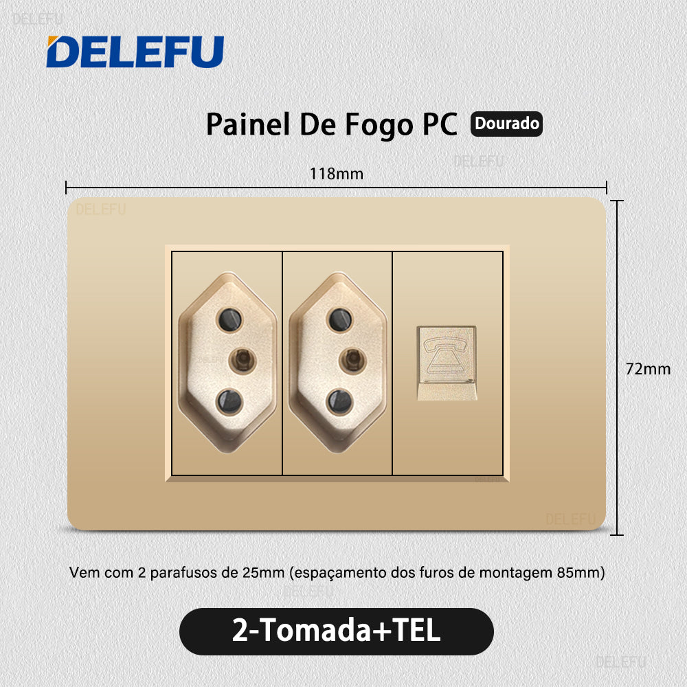 DELEFU À Prova De Fogo PC Brasil Soquete Padrão Duplo USB Tipo-c Interruptor 4 * 2 Ouro 10A 20A