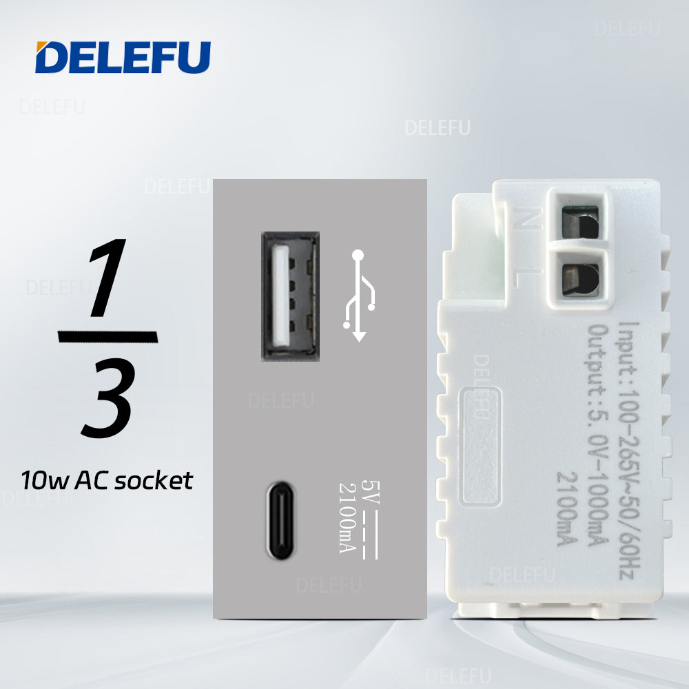 DELEFU Brasil 10A 20A Padrão Combinação Livre Cinza 118mm * 72mm DIY Switch CAT6 Computador TV Telefone Satélite Tomada de Parede