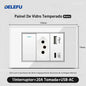 DELEFU 4*2 Branco Temperado Vidro Brasil Soquete Padrão Duplo Usb Tipo C Parede Soquete Interruptor 10A 20A