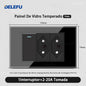 DELEFU 4*2 Preto Temperado Vidro Brasileiro Soquete Padrão Duplo Usb Tipo C Parede Soquete Interruptor 10A 20A