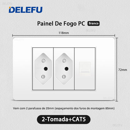 DELEFU À Prova De Fogo PC Brasil Soquete Padrão Duplo USB Tipo-c Interruptor 4 * 2 Branco 10A 20A
