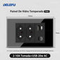 DELEFU 4*2 Preto Temperado Vidro Brasileiro Soquete Padrão Duplo Usb Tipo C Parede Soquete Interruptor 10A 20A