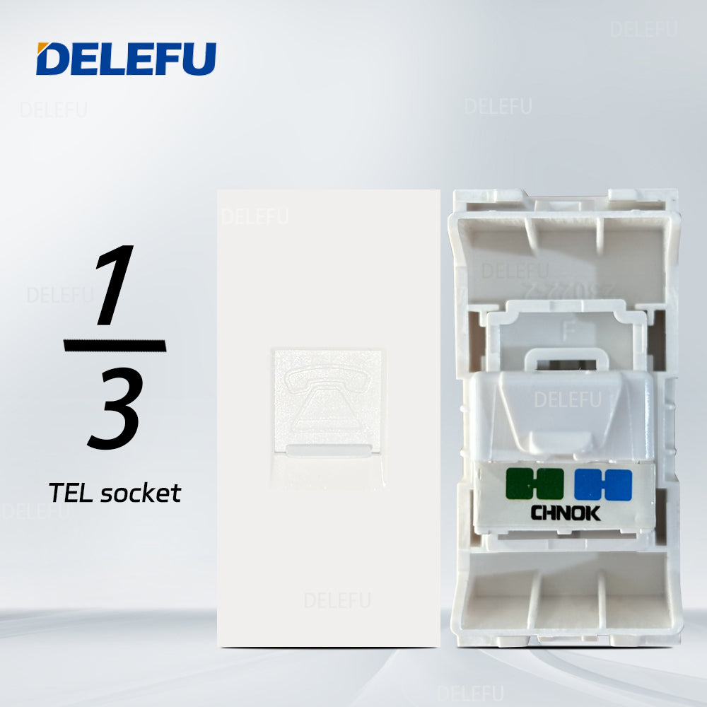 DELEFU Brasil 10A 20A Padrão Combinação Livre Branco 118mm * 72mm DIY Switch CAT6 Computador TV Telefone Satélite Tomada de Parede