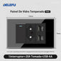 DELEFU 4*2 Preto Temperado Vidro Brasileiro Soquete Padrão Duplo Usb Tipo C Parede Soquete Interruptor 10A 20A