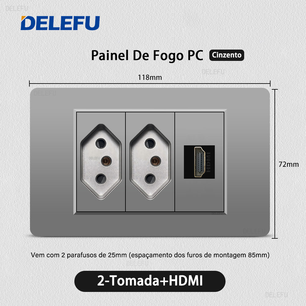 DELEFU À Prova De Fogo PC Brasil Soquete Padrão Duplo USB Tipo-c Interruptor 4 * 2 Cinza 10A 20A