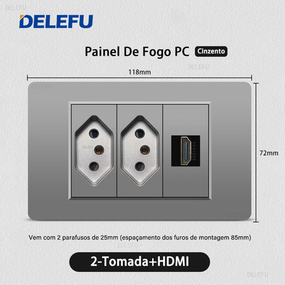 DELEFU À Prova De Fogo PC Brasil Soquete Padrão Duplo USB Tipo-c Interruptor 4 * 2 Cinza 10A 20A