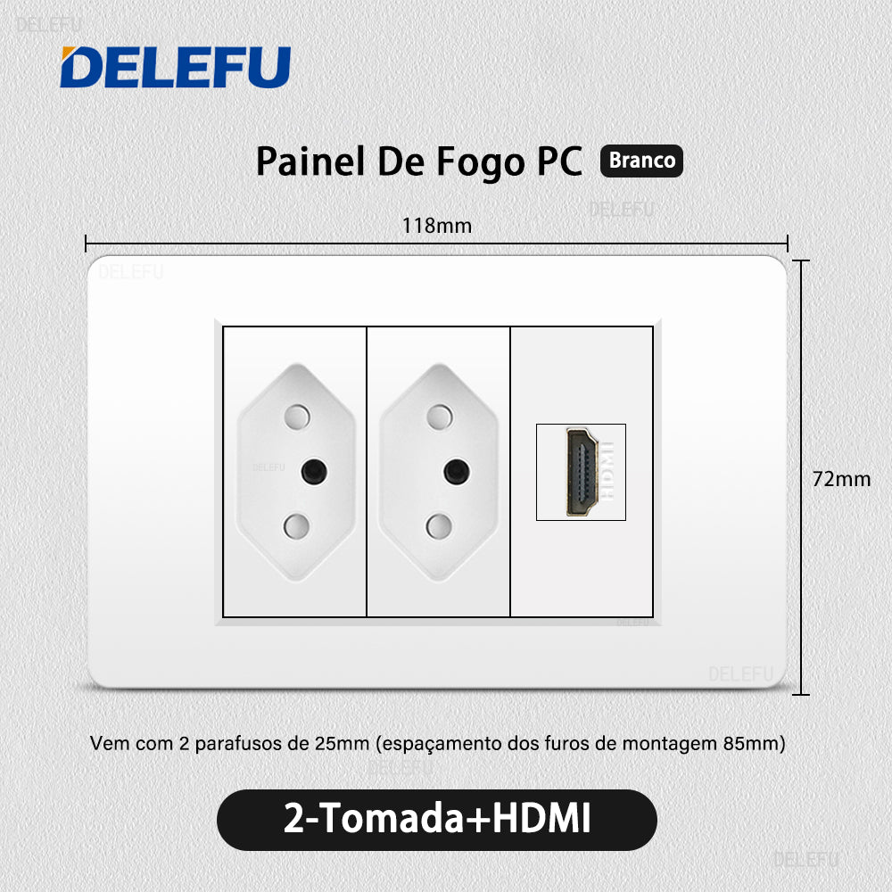 DELEFU À Prova De Fogo PC Brasil Soquete Padrão Duplo USB Tipo-c Interruptor 4 * 2 Branco 10A 20A