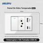 DELEFU 4*2 Branco Temperado Vidro Brasil Soquete Padrão Duplo Usb Tipo C Parede Soquete Interruptor 10A 20A