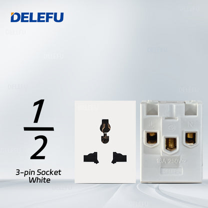 DELEFU Brasil 10A 20A Padrão Combinação Livre Branco 118mm * 72mm DIY Switch CAT6 Computador TV Telefone Satélite Tomada de Parede