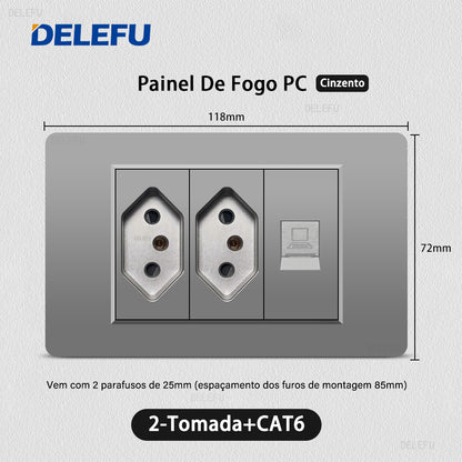 DELEFU À Prova De Fogo PC Brasil Soquete Padrão Duplo USB Tipo-c Interruptor 4 * 2 Cinza 10A 20A