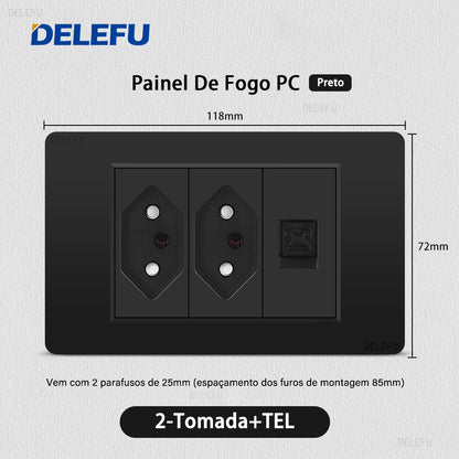 DELEFU À Prova De Fogo PC Brasil Soquete Padrão Duplo USB Tipo-c Interruptor 4 * 2 Preto 10A 20A