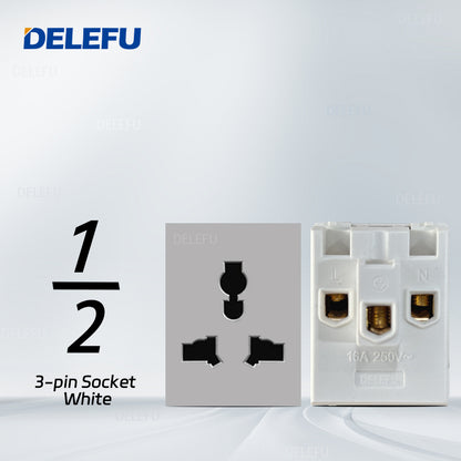 DELEFU Brasil 10A 20A Padrão Combinação Livre Cinza 118mm * 72mm DIY Switch CAT6 Computador TV Telefone Satélite Tomada de Parede