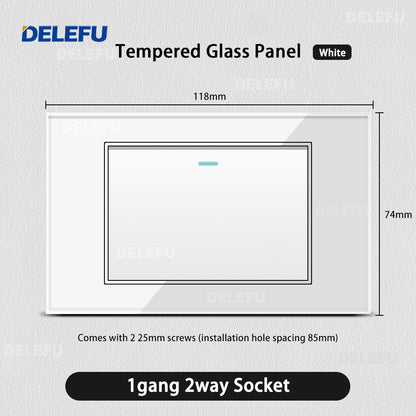 DELEFU 4*2 Branco Temperado Vidro Brasil Soquete Padrão Duplo Usb Tipo C Parede Soquete Interruptor 10A 20A