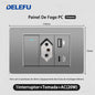 DELEFU À Prova De Fogo PC Brasil Soquete Padrão Duplo USB Tipo-c Interruptor 4 * 2 Cinza 10A 20A