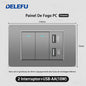 DELEFU À Prova De Fogo PC Brasil Soquete Padrão Duplo USB Tipo-c Interruptor 4 * 2 Cinza 10A 20A