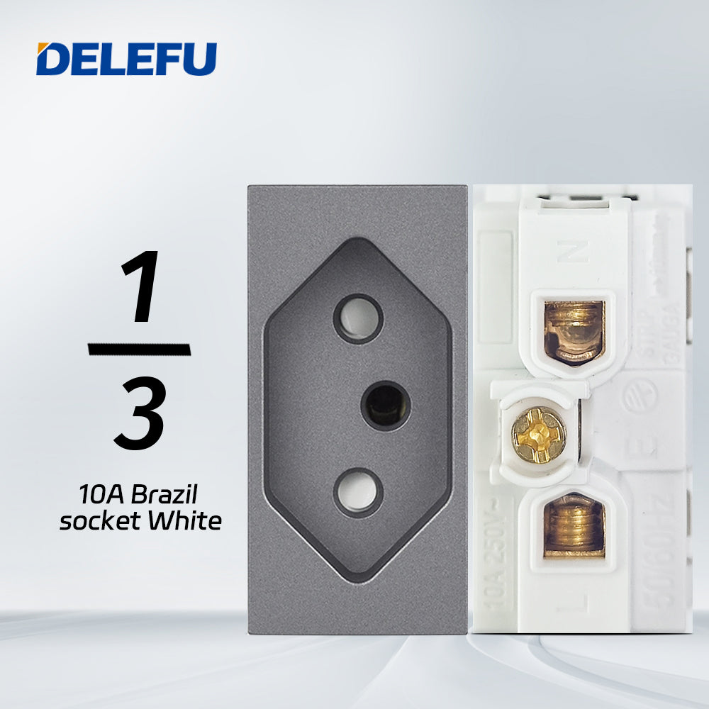 DELEFU Brasil 10A 20A Padrão Combinação Livre Cinza 118mm * 72mm DIY Switch CAT6 Computador TV Telefone Satélite Tomada de Parede