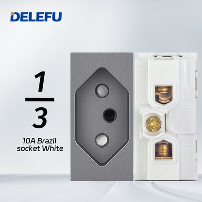 DELEFU Brasil 10A 20A Padrão Combinação Livre Cinza 118mm * 72mm DIY Switch CAT6 Computador TV Telefone Satélite Tomada de Parede