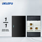 DELEFU Brasil 10A 20A Padrão Combinação Livre Preto 118mm * 72mm DIY Switch CAT6 Computador TV Telefone Satélite Tomada de Parede