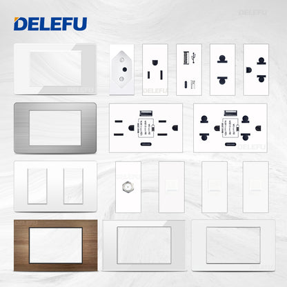 DELEFU Brasil 10A 20A Padrão Combinação Livre Branco 118mm * 72mm DIY Switch CAT6 Computador TV Telefone Satélite Tomada de Parede