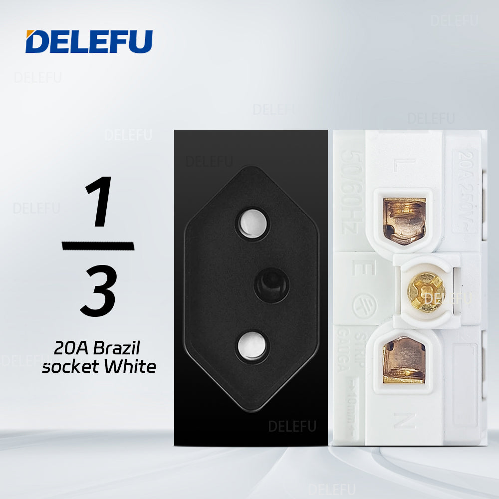 DELEFU Brasil 10A 20A Padrão Combinação Livre Preto 118mm * 72mm DIY Switch CAT6 Computador TV Telefone Satélite Tomada de Parede