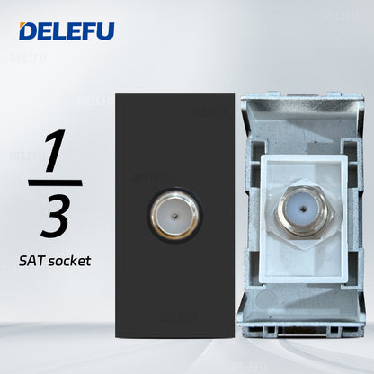 DELEFU Brasil 10A 20A Padrão Combinação Livre Preto 118mm * 72mm DIY Switch CAT6 Computador TV Telefone Satélite Tomada de Parede