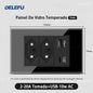 DELEFU 4*2 Preto Temperado Vidro Brasileiro Soquete Padrão Duplo Usb Tipo C Parede Soquete Interruptor 10A 20A