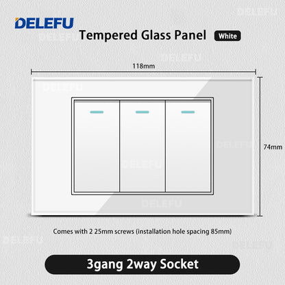 DELEFU 4*2 Branco Temperado Vidro Brasil Soquete Padrão Duplo Usb Tipo C Parede Soquete Interruptor 10A 20A