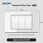 DELEFU 4*2 Branco Temperado Vidro Brasil Soquete Padrão Duplo Usb Tipo C Parede Soquete Interruptor 10A 20A