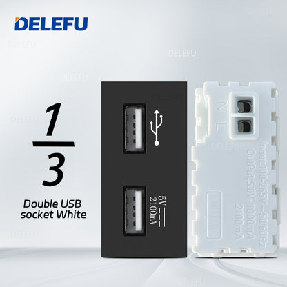 DELEFU Brasil 10A 20A Padrão Combinação Livre Preto 118mm * 72mm DIY Switch CAT6 Computador TV Telefone Satélite Tomada de Parede