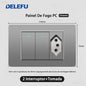 DELEFU À Prova De Fogo PC Brasil Soquete Padrão Duplo USB Tipo-c Interruptor 4 * 2 Cinza 10A 20A