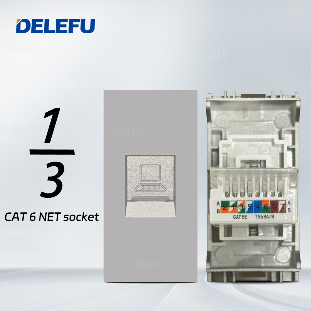 DELEFU Brasil 10A 20A Padrão Combinação Livre Cinza 118mm * 72mm DIY Switch CAT6 Computador TV Telefone Satélite Tomada de Parede