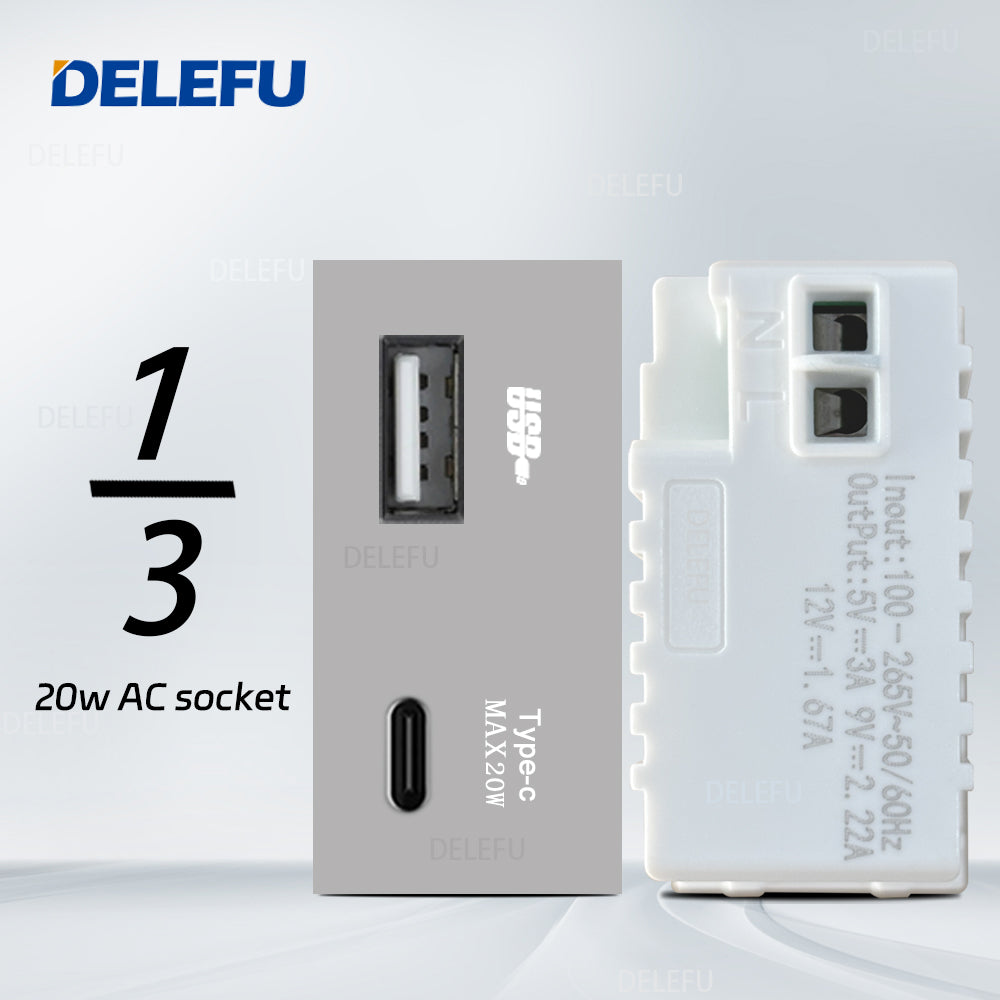 DELEFU Brasil 10A 20A Padrão Combinação Livre Cinza 118mm * 72mm DIY Switch CAT6 Computador TV Telefone Satélite Tomada de Parede