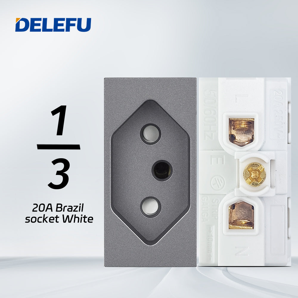 DELEFU Brasil 10A 20A Padrão Combinação Livre Cinza 118mm * 72mm DIY Switch CAT6 Computador TV Telefone Satélite Tomada de Parede