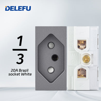 DELEFU Brasil 10A 20A Padrão Combinação Livre Cinza 118mm * 72mm DIY Switch CAT6 Computador TV Telefone Satélite Tomada de Parede