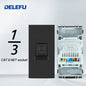 DELEFU Brasil 10A 20A Padrão Combinação Livre Preto 118mm * 72mm DIY Switch CAT6 Computador TV Telefone Satélite Tomada de Parede