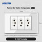 DELEFU 4*2 Branco Temperado Vidro Brasil Soquete Padrão Duplo Usb Tipo C Parede Soquete Interruptor 10A 20A