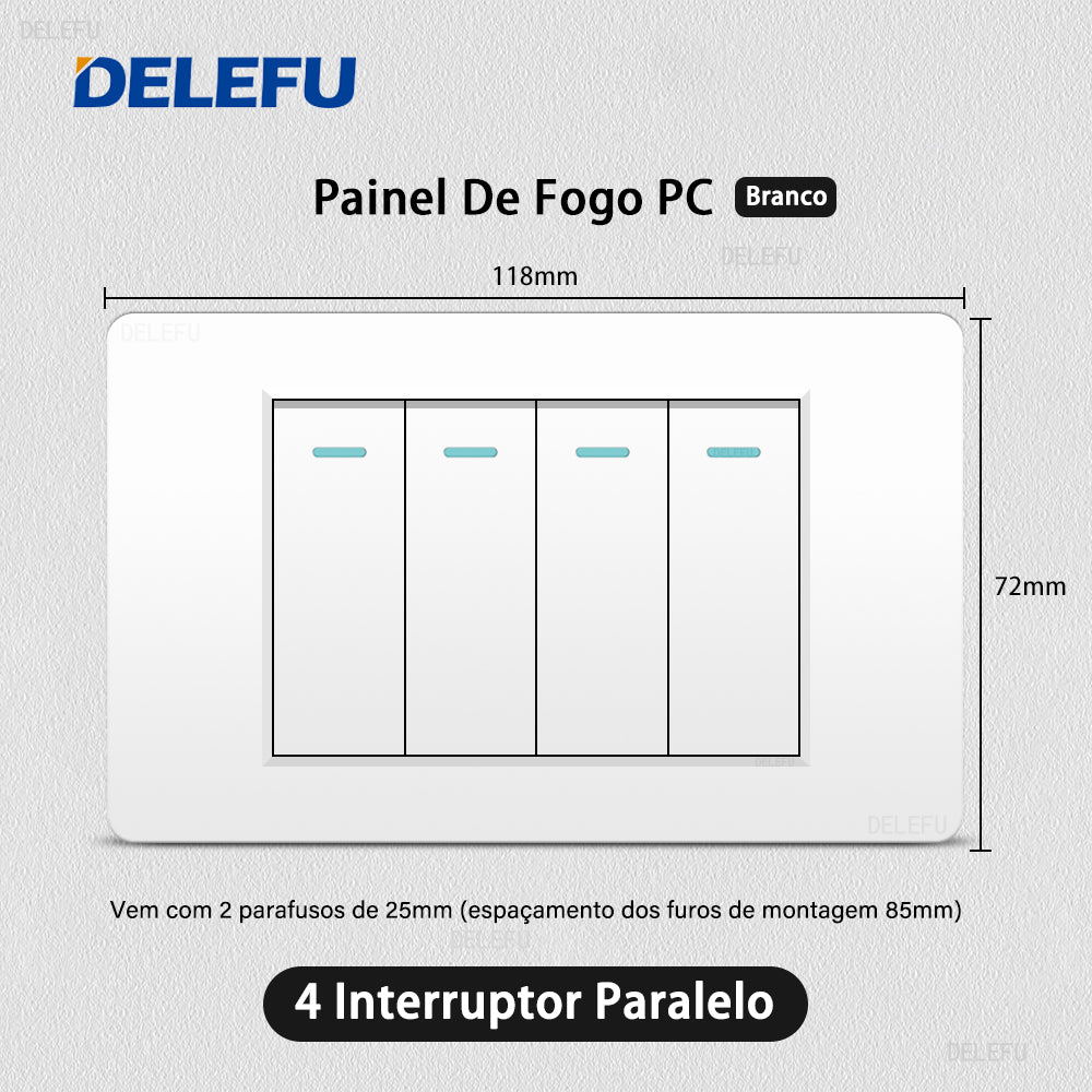 DELEFU À Prova De Fogo PC Brasil Soquete Padrão Duplo USB Tipo-c Interruptor 4 * 2 Branco 10A 20A