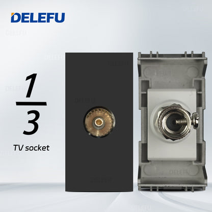 DELEFU Brasil 10A 20A Padrão Combinação Livre Preto 118mm * 72mm DIY Switch CAT6 Computador TV Telefone Satélite Tomada de Parede