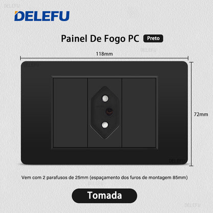 DELEFU À Prova De Fogo PC Brasil Soquete Padrão Duplo USB Tipo-c Interruptor 4 * 2 Preto 10A 20A