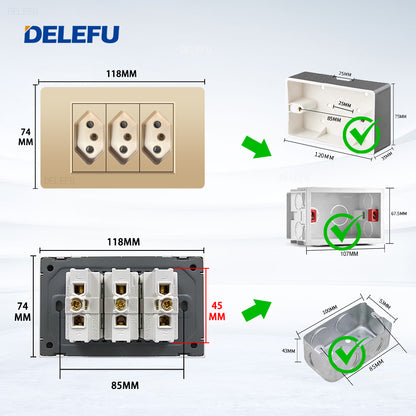 DELEFU À Prova De Fogo PC Brasil Soquete Padrão Duplo USB Tipo-c Interruptor 4 * 2 Ouro 10A 20A