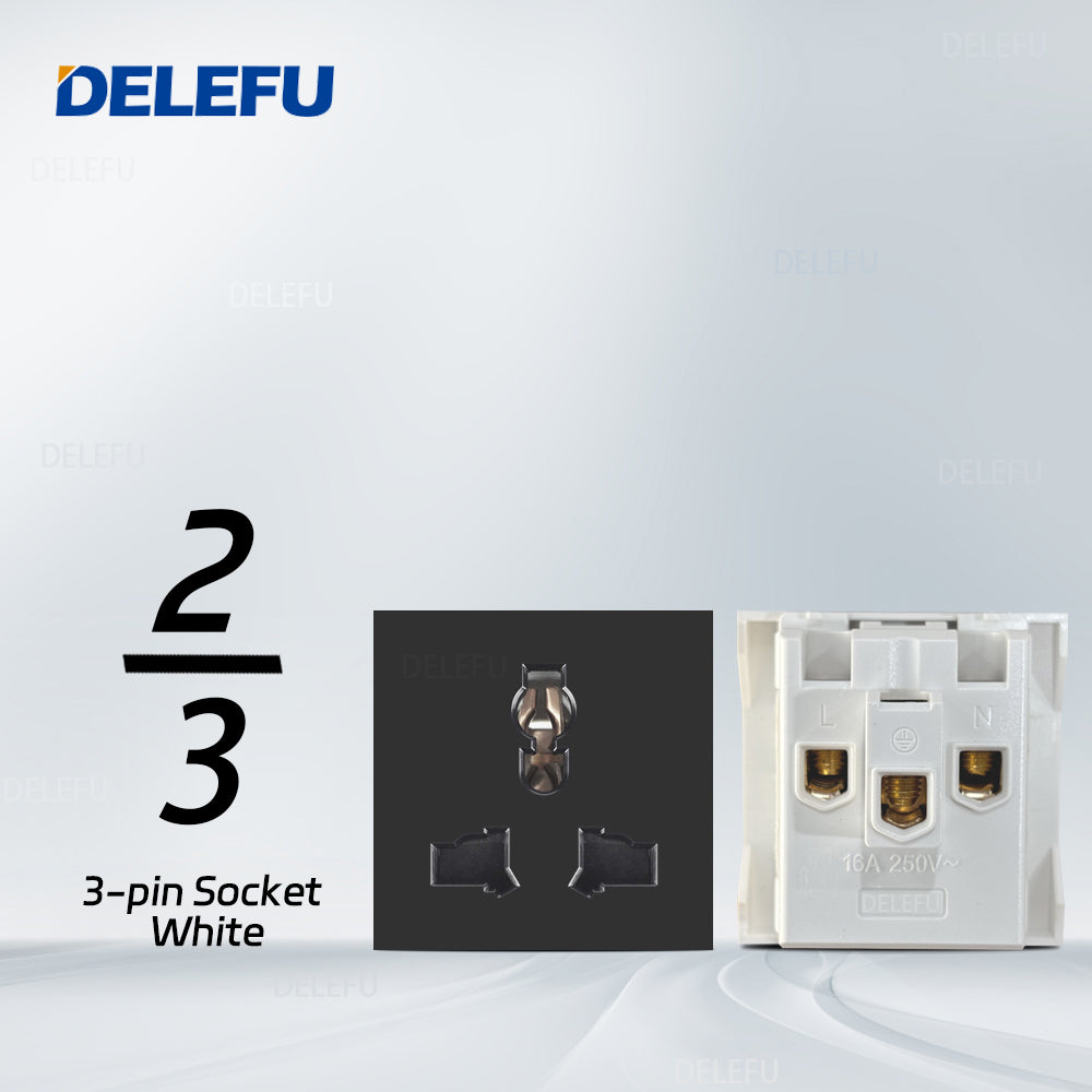 DELEFU Brasil 10A 20A Padrão Combinação Livre Preto 118mm * 72mm DIY Switch CAT6 Computador TV Telefone Satélite Tomada de Parede