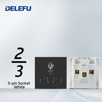 DELEFU Brasil 10A 20A Padrão Combinação Livre Preto 118mm * 72mm DIY Switch CAT6 Computador TV Telefone Satélite Tomada de Parede