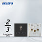 DELEFU Brasil 10A 20A Padrão Combinação Livre Preto 118mm * 72mm DIY Switch CAT6 Computador TV Telefone Satélite Tomada de Parede