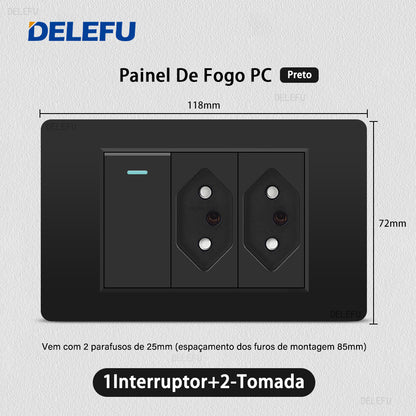 DELEFU À Prova De Fogo PC Brasil Soquete Padrão Duplo USB Tipo-c Interruptor 4 * 2 Preto 10A 20A