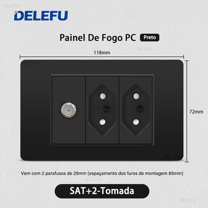 DELEFU À Prova De Fogo PC Brasil Soquete Padrão Duplo USB Tipo-c Interruptor 4 * 2 Preto 10A 20A