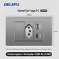 DELEFU À Prova De Fogo PC Brasil Soquete Padrão Duplo USB Tipo-c Interruptor 4 * 2 Cinza 10A 20A